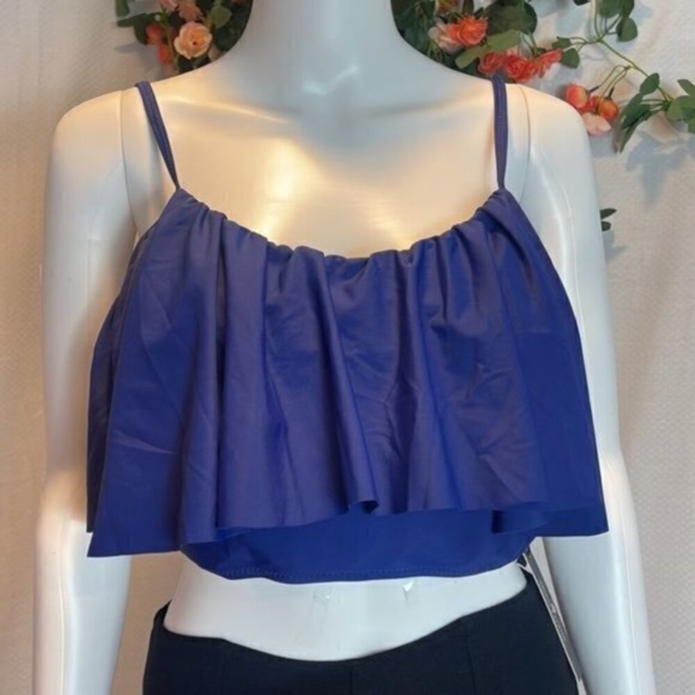 UNIQUE‎ & CLASSIC RUFFLED SWIM SUIT TOP BLUE PLUS SIZE XL